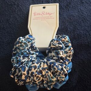 Lilly Pulitzer Blue and Cream Leopard Scrunchie Set
